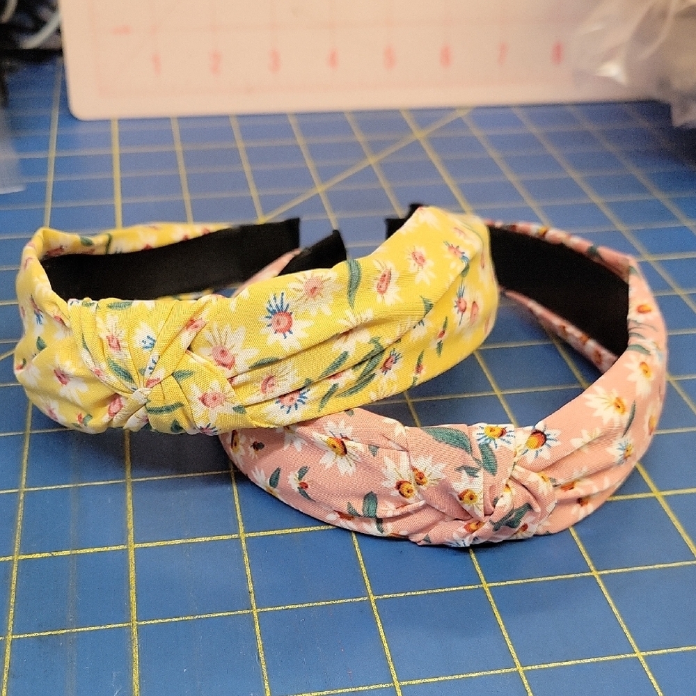 Set of 2 Floral Knotted Headbands - Yellow and Pink New